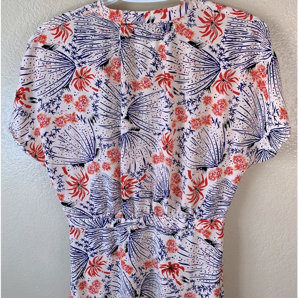 & Other Stories Floral Shinjuki Blue Red V-Neck Asian Inspired Mini Dress Size 6 - Picture 7 of 10